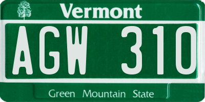 VT license plate AGW310