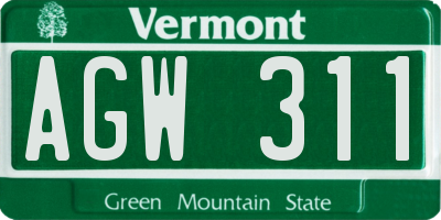 VT license plate AGW311