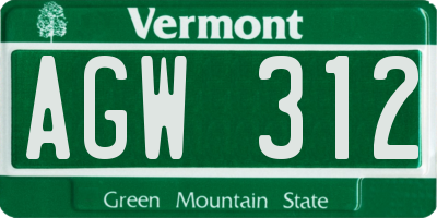 VT license plate AGW312