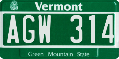 VT license plate AGW314