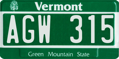 VT license plate AGW315