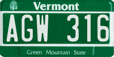 VT license plate AGW316