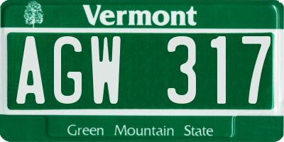 VT license plate AGW317