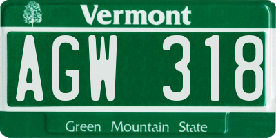 VT license plate AGW318