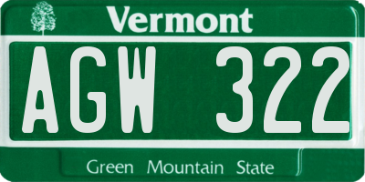 VT license plate AGW322