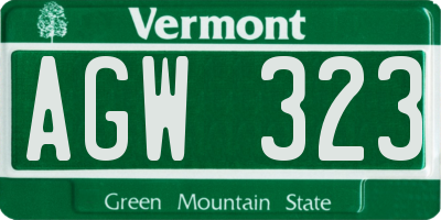 VT license plate AGW323