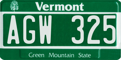 VT license plate AGW325