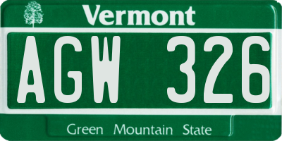 VT license plate AGW326