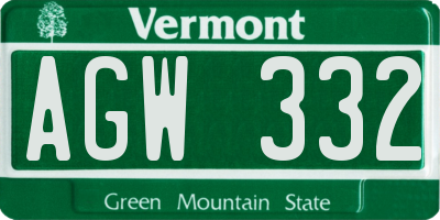 VT license plate AGW332