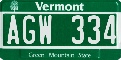 VT license plate AGW334