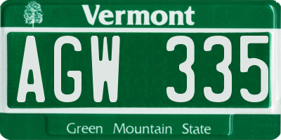 VT license plate AGW335