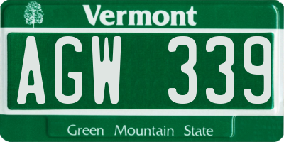 VT license plate AGW339