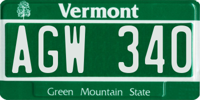 VT license plate AGW340