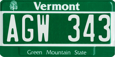 VT license plate AGW343