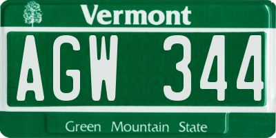 VT license plate AGW344
