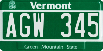 VT license plate AGW345