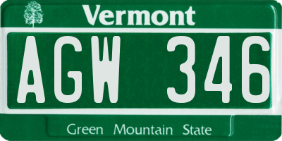 VT license plate AGW346