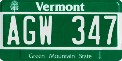 VT license plate AGW347