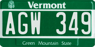 VT license plate AGW349