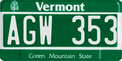 VT license plate AGW353