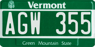 VT license plate AGW355