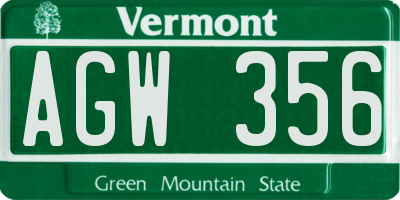 VT license plate AGW356
