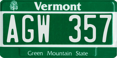 VT license plate AGW357