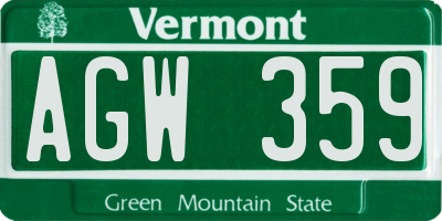 VT license plate AGW359