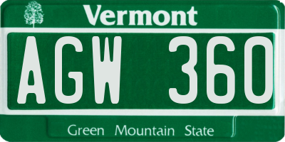 VT license plate AGW360