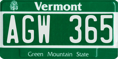 VT license plate AGW365