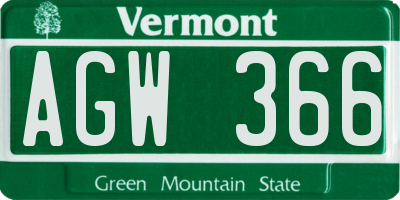 VT license plate AGW366
