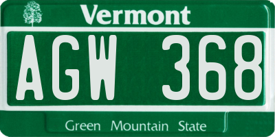 VT license plate AGW368
