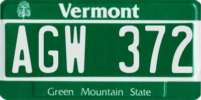 VT license plate AGW372