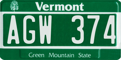 VT license plate AGW374
