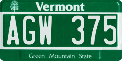 VT license plate AGW375