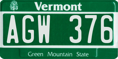VT license plate AGW376