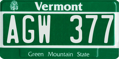 VT license plate AGW377