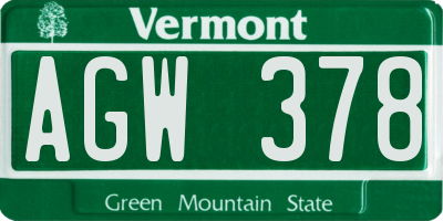VT license plate AGW378