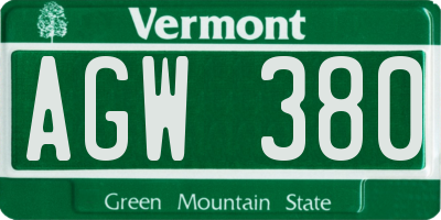 VT license plate AGW380