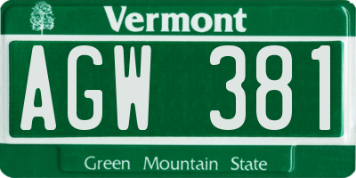 VT license plate AGW381