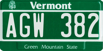 VT license plate AGW382