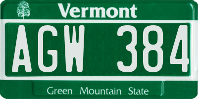 VT license plate AGW384