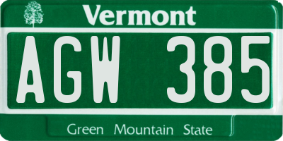 VT license plate AGW385