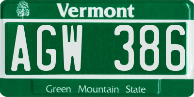 VT license plate AGW386