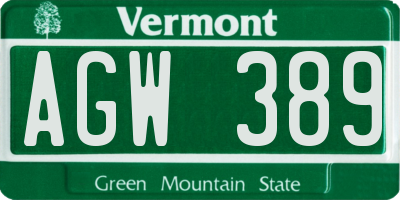 VT license plate AGW389