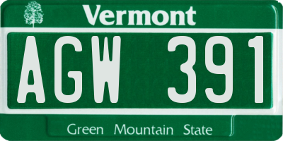 VT license plate AGW391
