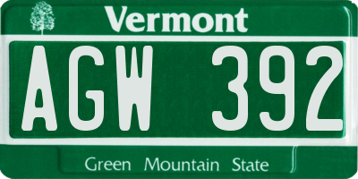 VT license plate AGW392
