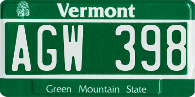 VT license plate AGW398