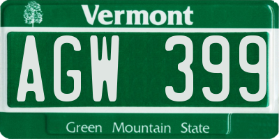 VT license plate AGW399