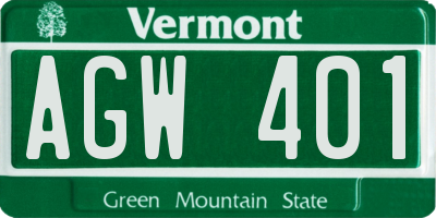 VT license plate AGW401